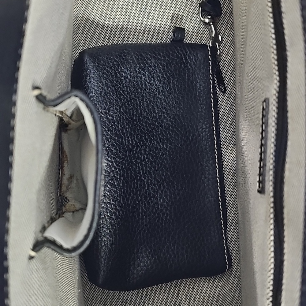 DOONEY & BOURKE Black Leather Double Pocket Tote Satchel Shoulder & Coin‎ Bag - Picture 12 of 16
